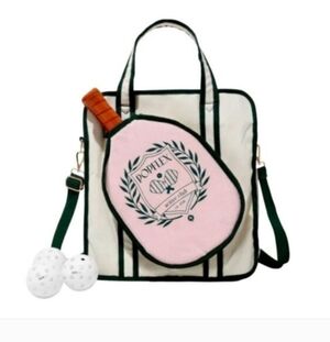 POPFLEX Cream and Pink Tote Bag with Green Accents